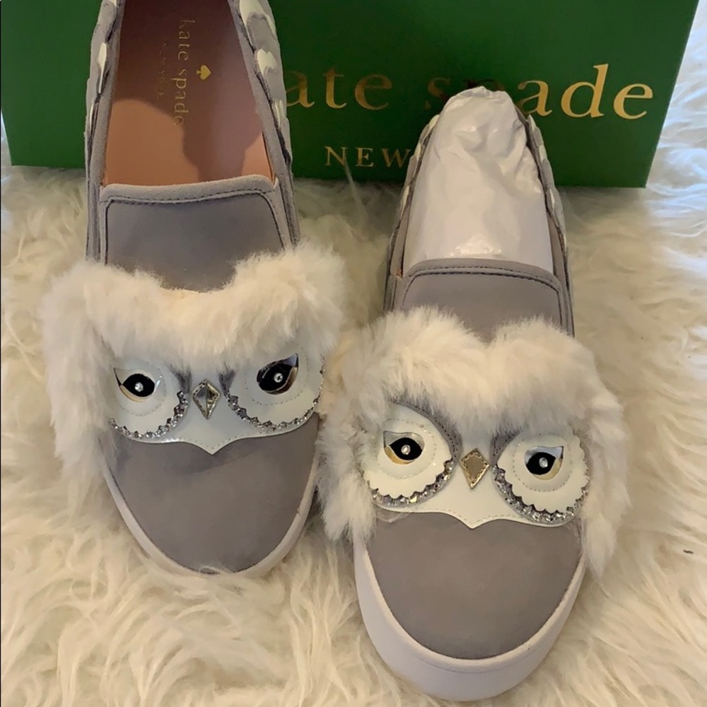 NIB Kate Spade Lefferts Owl Suede Slip On Sneaker